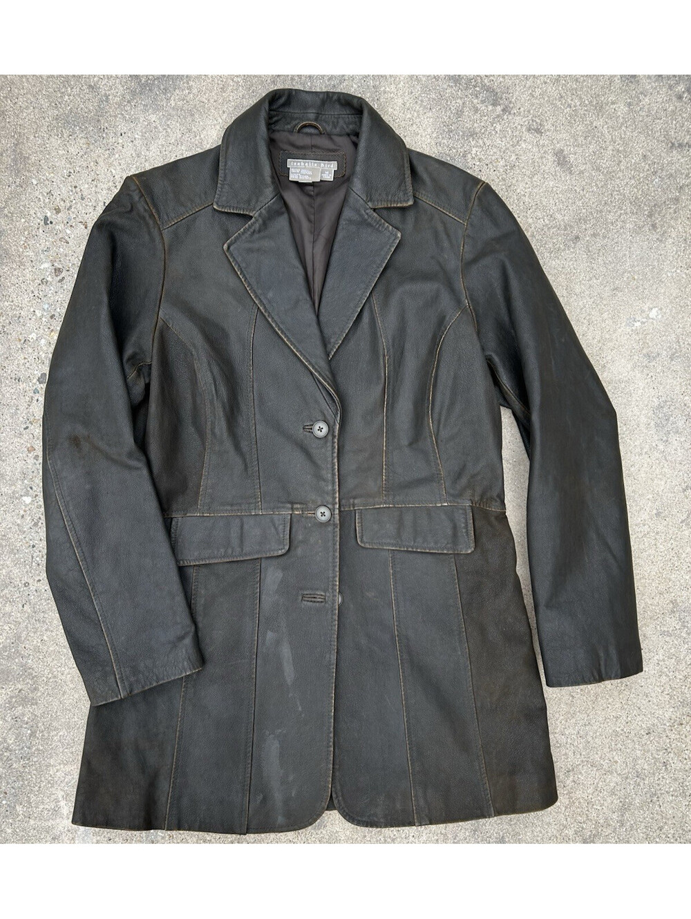 Isabella Bird Leather Jacket Size Medium Light Mark on Front Half Trench Coat